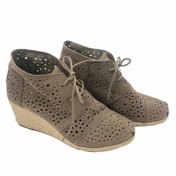 Toms Shoes - TOMS Moroccan Cutout Suede Wedge Boot Taupe